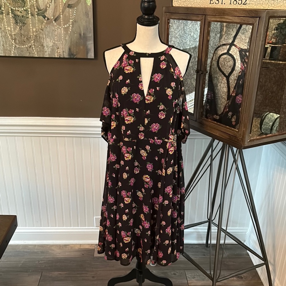 Torrid Pink Flutter Sleeve Cold Shoulder Knee Length Dress